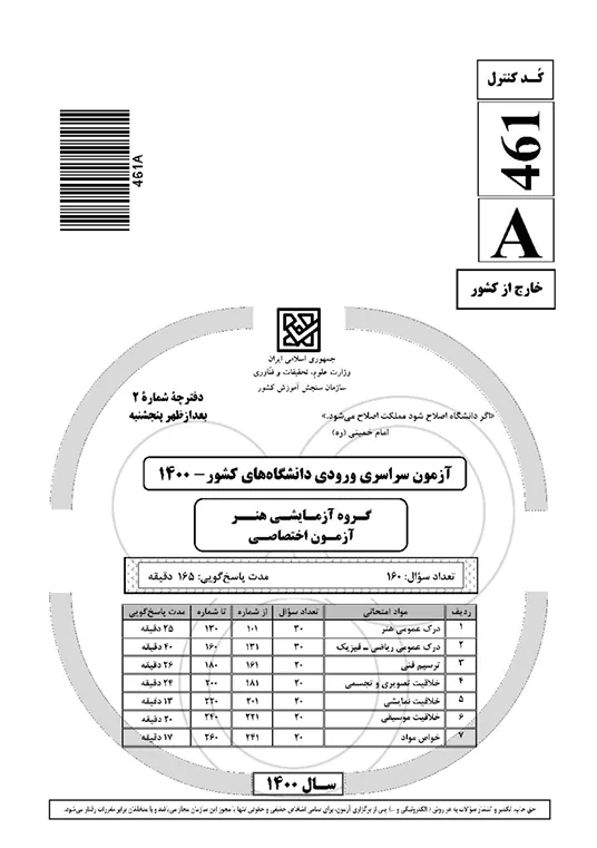فایل-1400-آزمون اختصاصی-خارج کشور-سوال