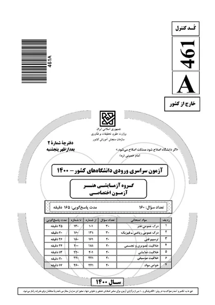 فایل-1400-آزمون اختصاصی-خارج کشور-سوال