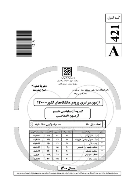 فایل-1400-آزمون اختصاصی-داخل کشور-سوال